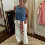 Wide Leg Twill Pants With Scalloped Edges