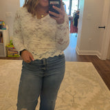 Long Sleeve Floral Burnout V-Neck Top
