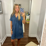 V-Neck Denim Midi Dress