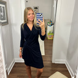 3/4 Sleeve Cascade Wrap Dress