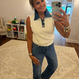 Maxime Knit Denim Collared Sweater Vest