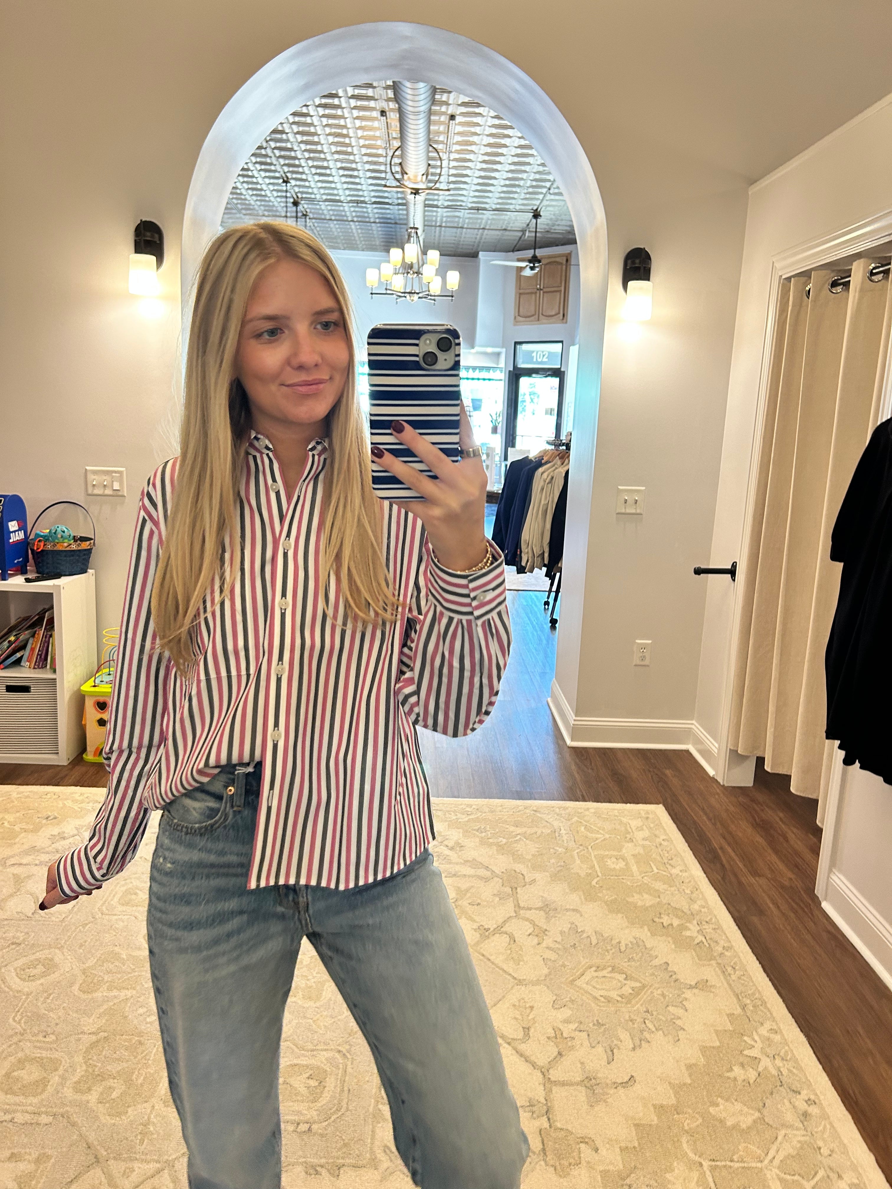 Jodie No Iron Pinpoint Stripe Long Sleeve Short Shirt