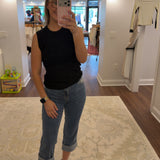 Cropped Twill Jeans With Contrast Scallop Cuff