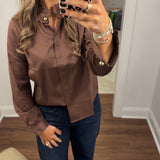 Colette Stretch Matte Sateen Ruffle Long Sleeve Shirt