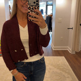 Cropped Double-Breasted Knit Cardigan