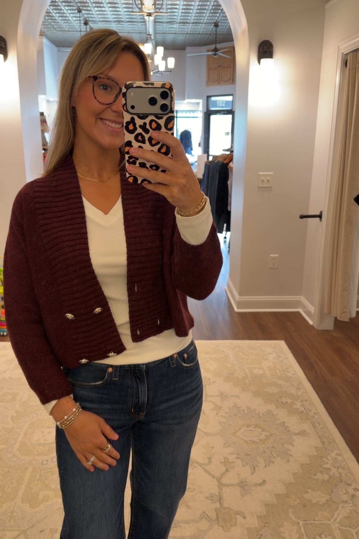 Cropped Double-Breasted Knit Cardigan