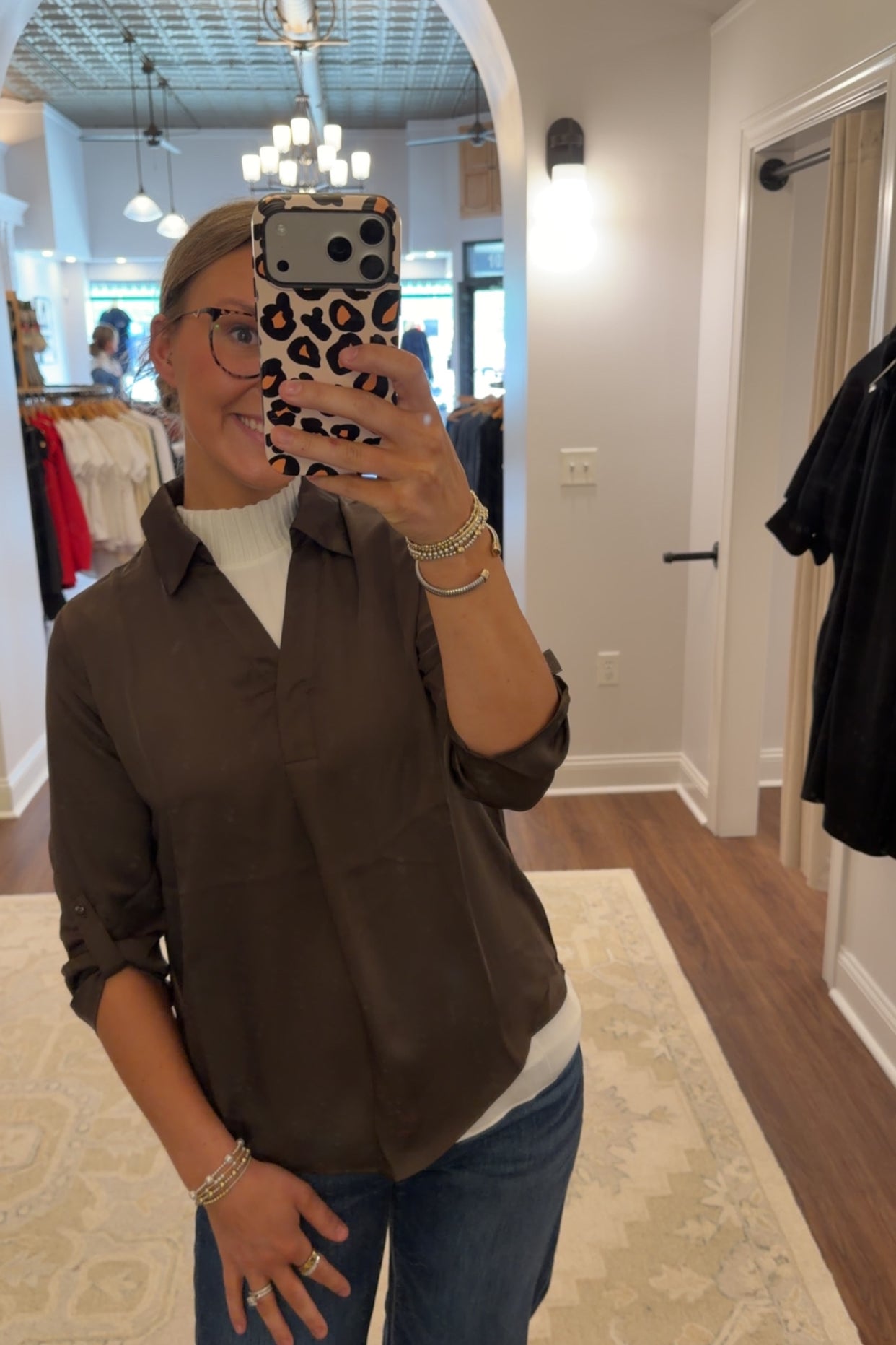 Silk Look Sleeveless Blouse with Rib Knit Collar