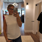 Silk Look Sleeveless Blouse with Rib Knit Collar
