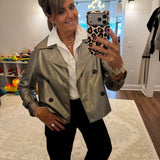 Metallic Pleather Cropped Jacket Taupe