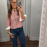The LS Boxy Crop: Red & White Collar