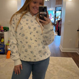 White w/ Blue Floral Ditsy Print Hoodie