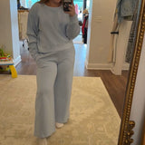 Lake Blue Vintage Fleece Crew with Rib Detail