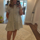 Ivory/Grey Stripe Button Down Tier Dress