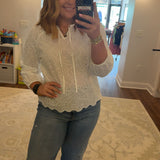Long Sleeve White Eyelet Top