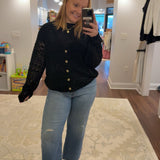 Button Front Black Crochet Top