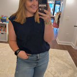 Navy Floral Embroidered Tank