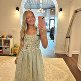 Green Strap Seer Sucker Maxi Dress w/ Bows