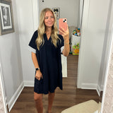 Navy Stripe Collar/Hem Midi